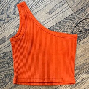 One-Shoulder Ribbed Crop Top in Bright Orange
